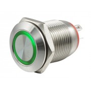 Кнопка антивандальная 12мм без фиксации OFF-(ON) LED12V IB12C-P зеленая