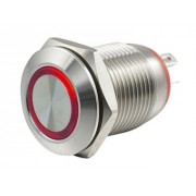 Кнопка антивандальная 12мм без фиксации OFF-(ON) LED12V IB12C-P красная