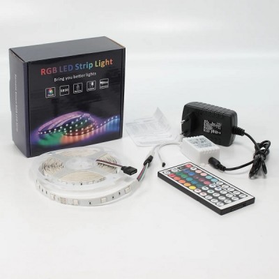 Набор светодиодной ленты (12V, RGB 30led/m 5m, IR, адаптер 220V, IP20)